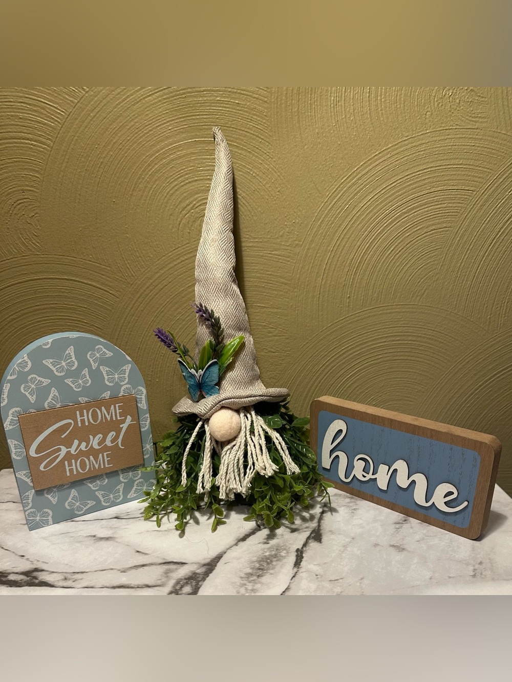 3 piece Home Wall Decor Blue 'Home Sweet Home' & Gnome Accent Set